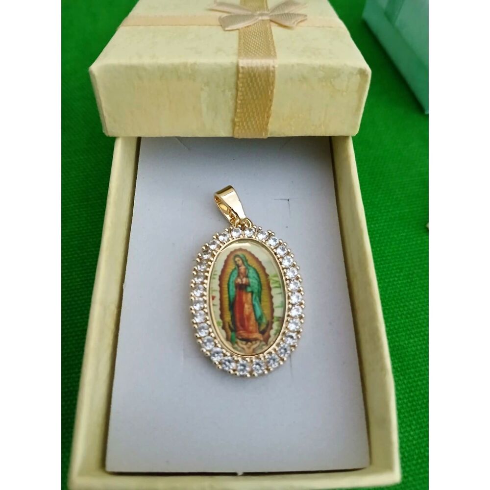 18K Gold-Filled Virgin Mary Saints Enamel Picture Pendant (Pendant Only